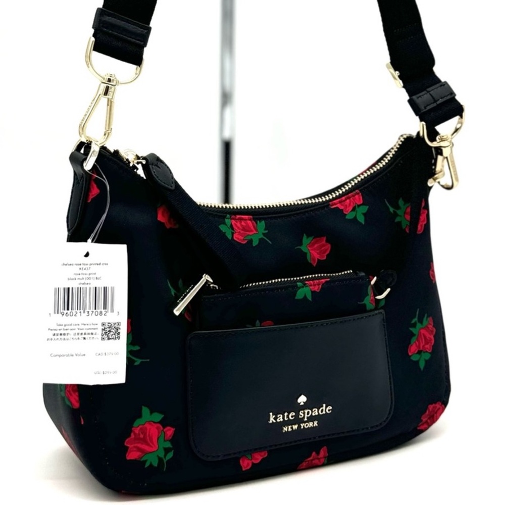 Kate Spade Chelsea Rose Toss Crossbody Bag & Coin Purse Black Multi Rose